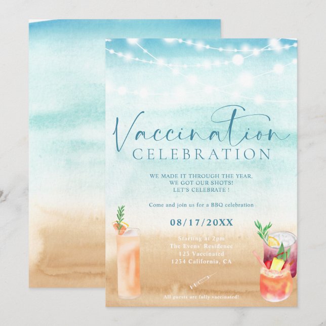 Invitation Cocktails de plage Célébration de vaccination (Devant / Derrière)