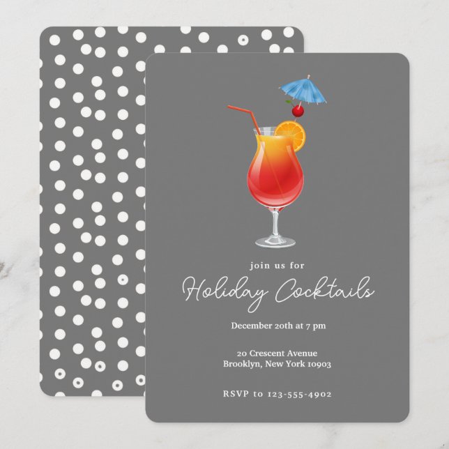 Invitation Cocktails de vacances Boissons Fête de Noël (Devant / Derrière)