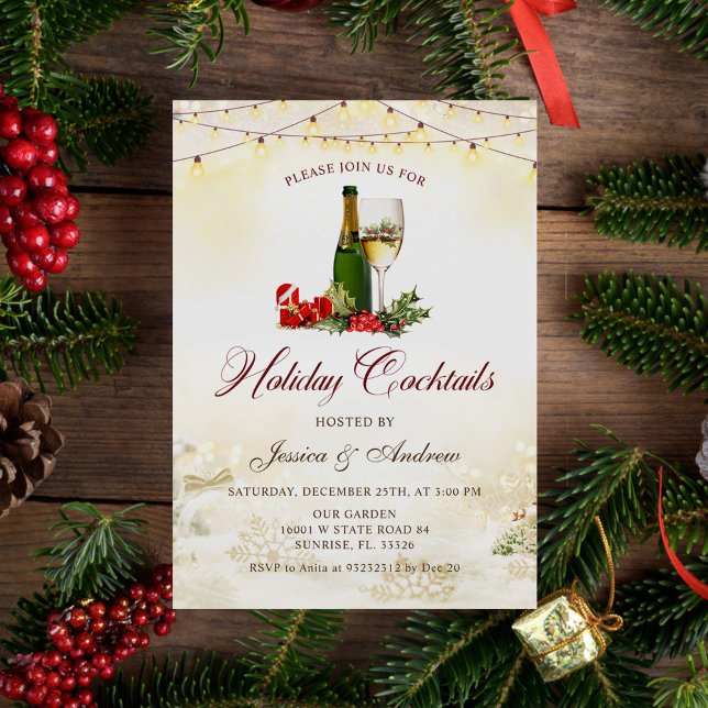 Invitation Cocktails de vacances Festive moderne fête de Noël (Créateur téléchargé)