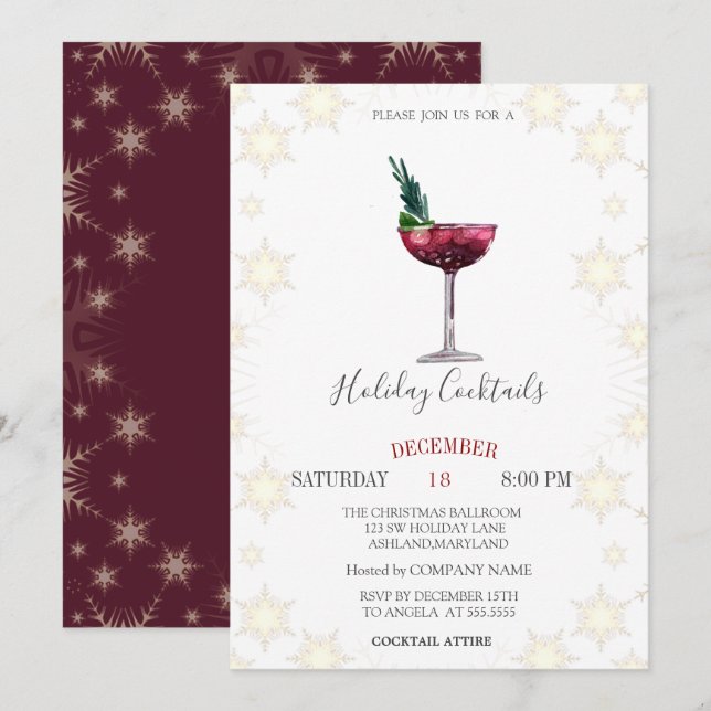 Invitation Cocktails de vacances Snowflakes Company Christmas (Devant / Derrière)