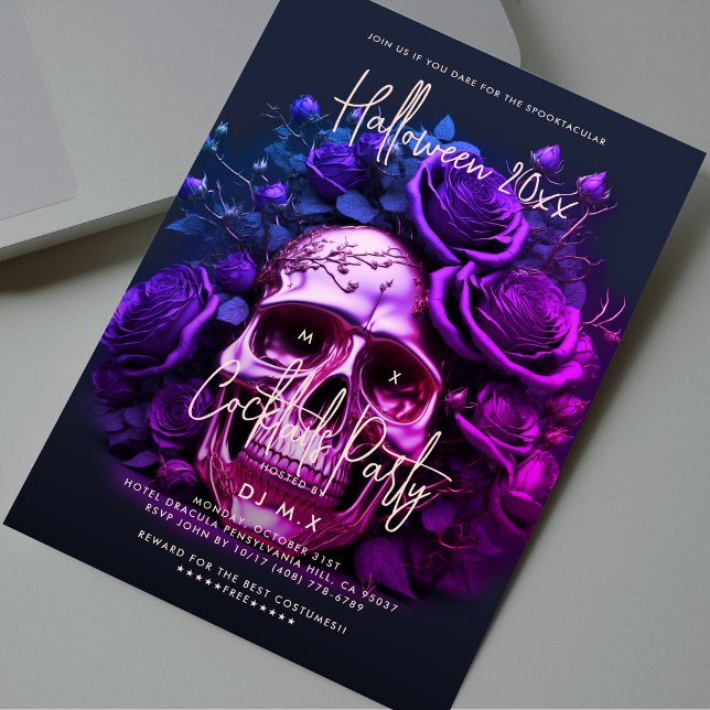 Invitation Cocktails d'Halloween adulte Party Peau bleu viole (Adult Halloween Cocktails Party Purple Blue Skull Invitation
)