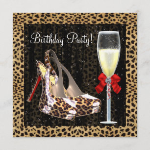 Invitation Cocktails Escarpins Rouge Léopard Anniversaire
