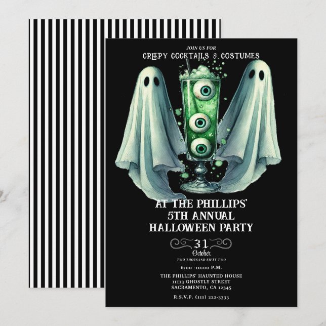 Invitation Cocktails et costumes déplaisants Fête d'Halloween (Devant / Derrière)
