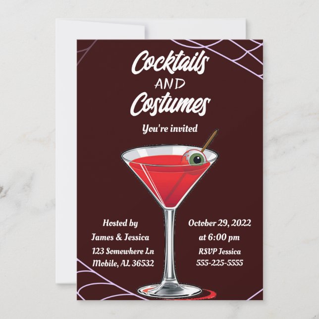 Invitation Cocktails et costumes Fête d'Halloween (Devant)