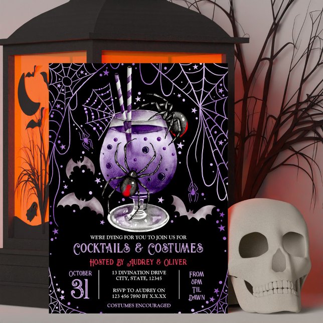 Invitation Cocktails et costumes Halloween Black Widow (Cocktails and Costumes Halloween Black Widow Invitation)
