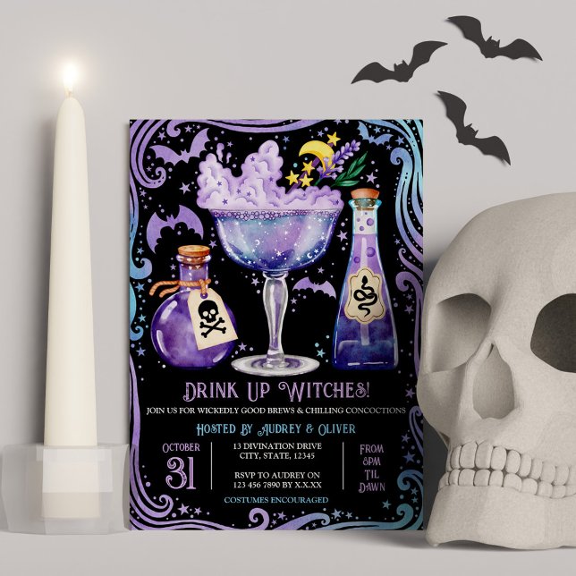 Invitation Cocktails et costumes Sorcière Halloween Party (Cocktails and Costumes Witch Halloween Party Invitation)