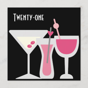 Invitation Cocktails Femmes Rose Noir 21ème anniversaire