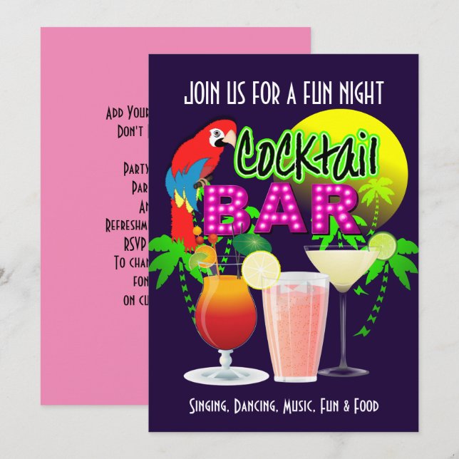 Invitation Cocktails Fête Fête Fête Personnalisée (Devant / Derrière)