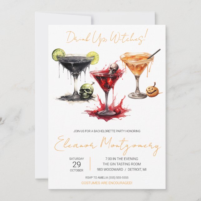 Invitation Cocktails Halloween, Boissons, Fête de Bachelorett (Devant)