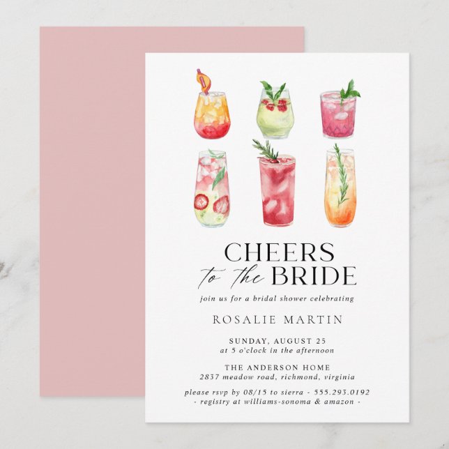 Invitation Cocktails mignons | Fête des mariées d'été simple  (Devant / Derrière)