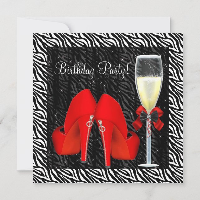 Invitation Cocktails Red High Heel Chaussures Zebra Anniversa (Devant)