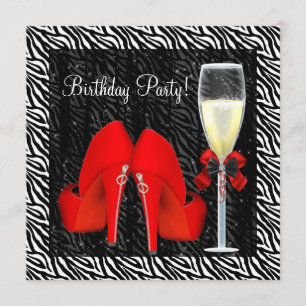 Invitation Cocktails Red High Heel Chaussures Zebra Anniversa