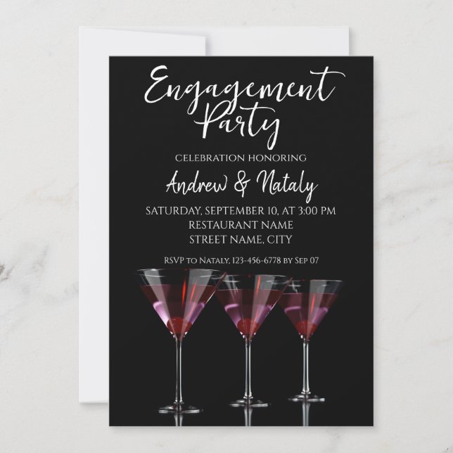Invitation Cocktails rouges en verre de martini à la cerise (Devant)