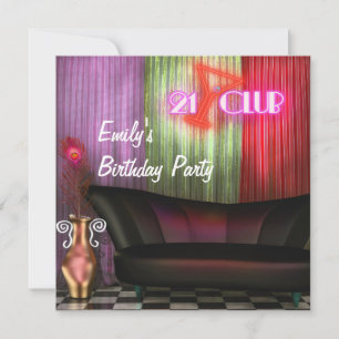 Invitation Cocktails rouges violets Filles 21e anniversaire