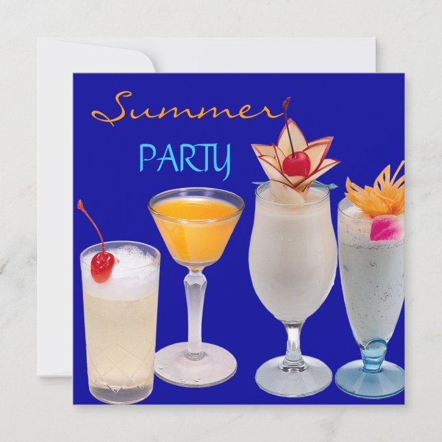 Invitation Cocktails Summer Party Boissons Bleu Jaune (Devant)
