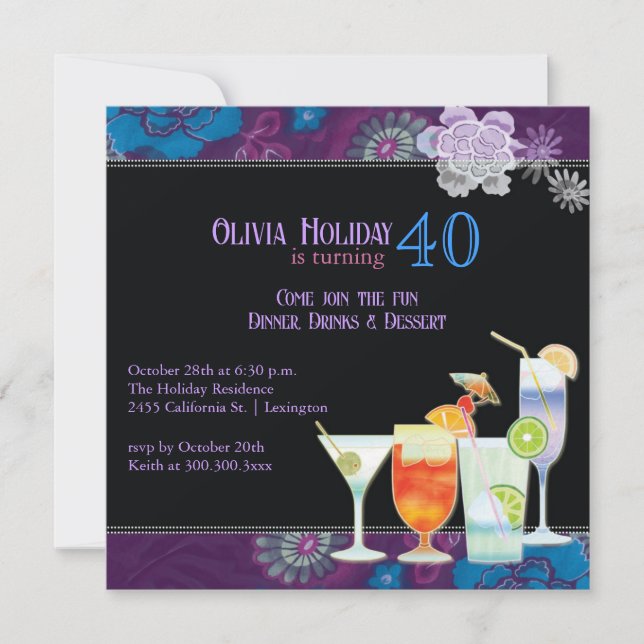 Invitation Cocktails tropicaux fête du 40e anniversaire (Devant)
