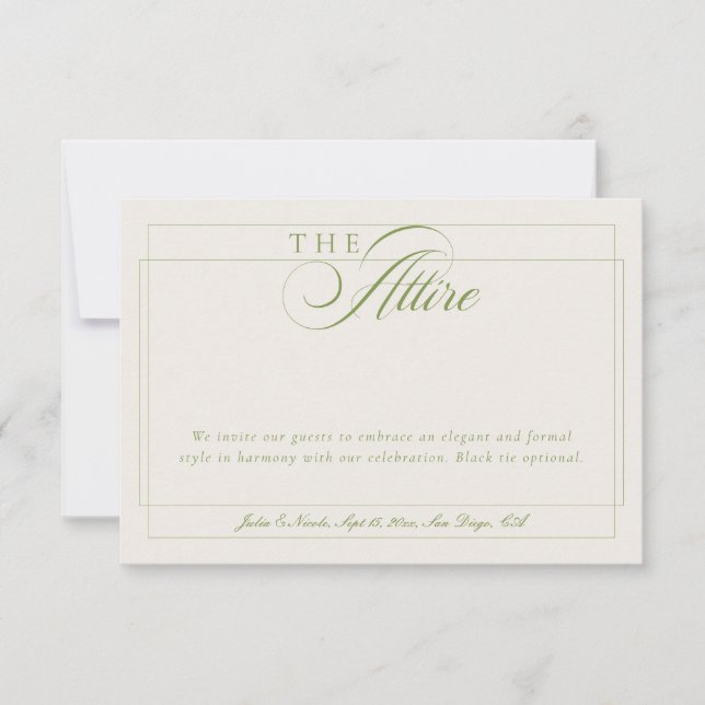 Invitation Code de tenue formelle calligraphie ivoire vert cl (Devant)