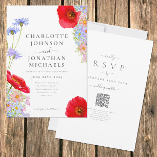 Invitation Code QR aquarelle bohème fleur sauvage colorée