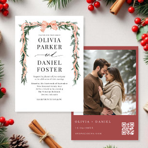 Invitation Code QR aquarelle Photo Ruban Noël Verdure