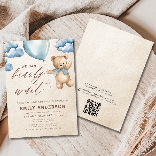 Invitation Code QR Attendez à peine Baby Shower Garçon Bleu (Créateur téléchargé)