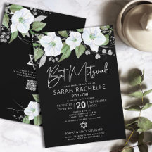 Code QR Bar Mitzvah Noir Argent Floral Script
