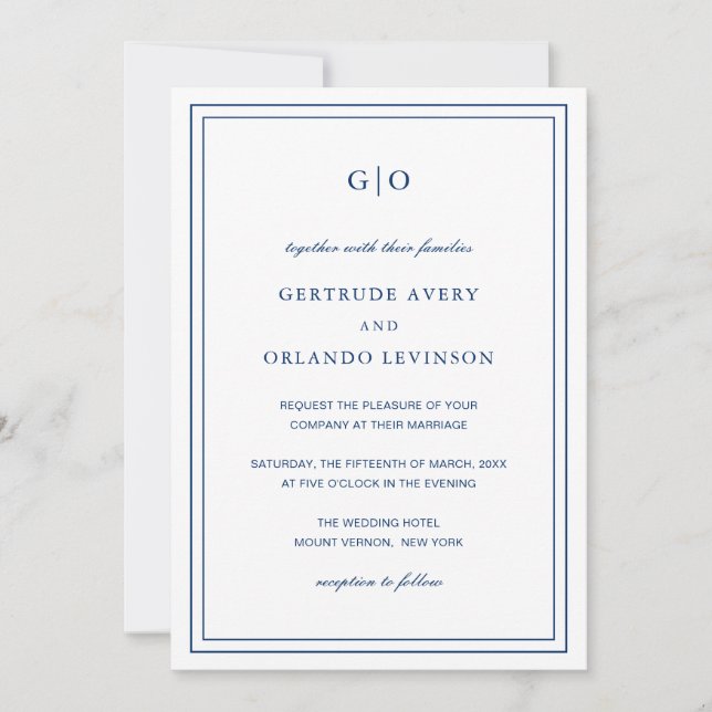 Invitation Code QR Bleu de la marine classique Mariage élégan (Devant)