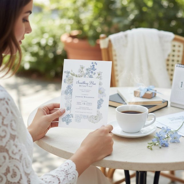Invitation code QR Blue Floral "Something Blue" Réception de  (Créateur téléchargé)