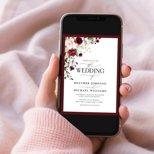 Invitation Code QR Burgundy Blush Floral Aquarelle Script (Créateur téléchargé)