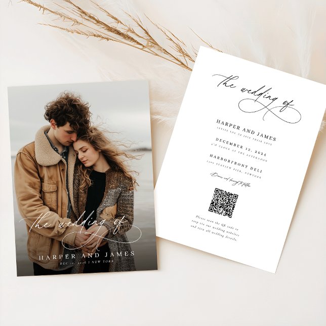 Invitation Code Qr Calligraphie Photo Mariage Romantique (Créateur téléchargé)