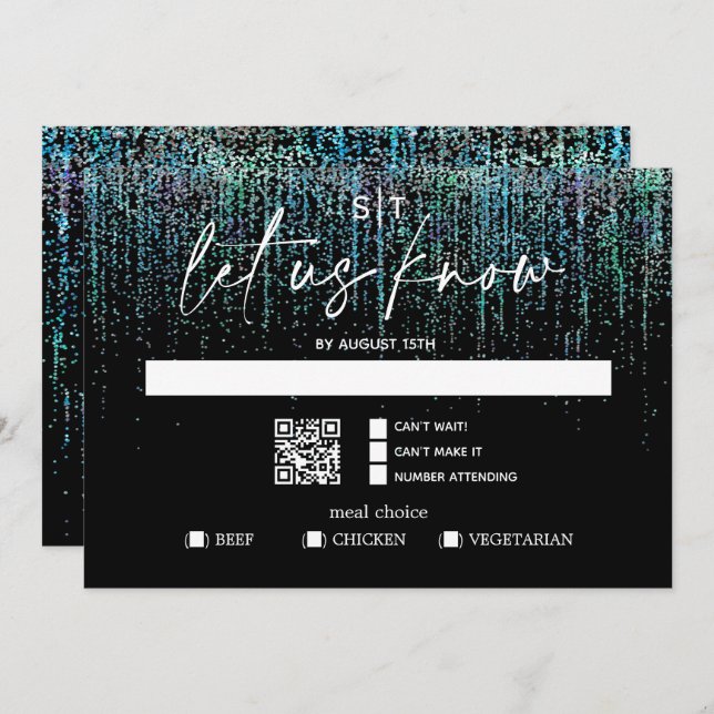 Invitation Code QR Choix de repas RSVP Moderne Teal Pailleté  (Devant / Derrière)