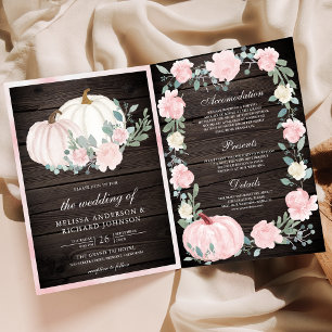 Invitation Code QR Citrouille Florale Rose Fardé Mariage en B