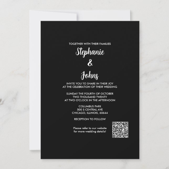 Invitation Code QR Classique Noir Blanc Script 2024 Mariage (Devant)