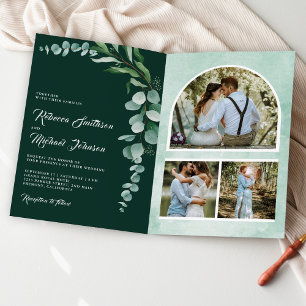 Invitation Code QR Collage Photo Eucalyptus Mariage Émeraude