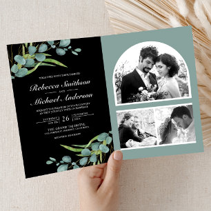 Invitation Code QR Collage Photo Eucalyptus Mariage Noir