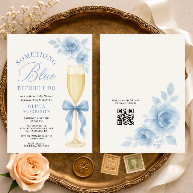 Invitation Code QR Coquette Bow Something Blue pour la Mariée (Créateur téléchargé)