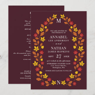 Invitation Code QR de cadre de feuille d'automne romantique é