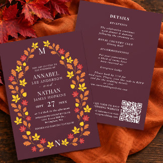Invitation Code QR de cadre de feuille d'automne romantique é