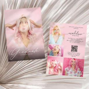 Invitation Code QR de collage photo Fête de fin d'études Rose