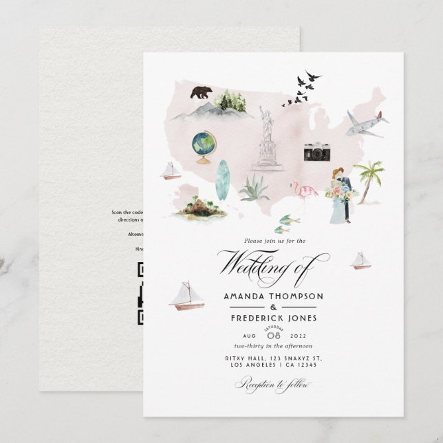 Invitation Code QR de destination de mariage à la Floride USA (Devant / Derrière)