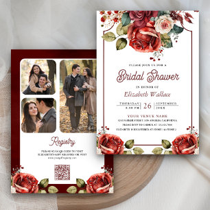Invitation Code QR de Fleurs Photo de Roses Rouges pour Baby