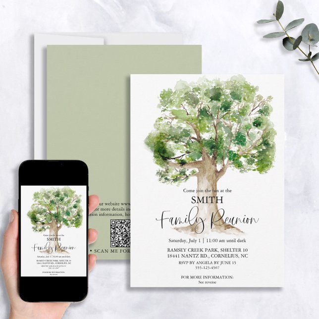 Invitation Code QR de la famille de l'arbre aquarelle (Créateur téléchargé)