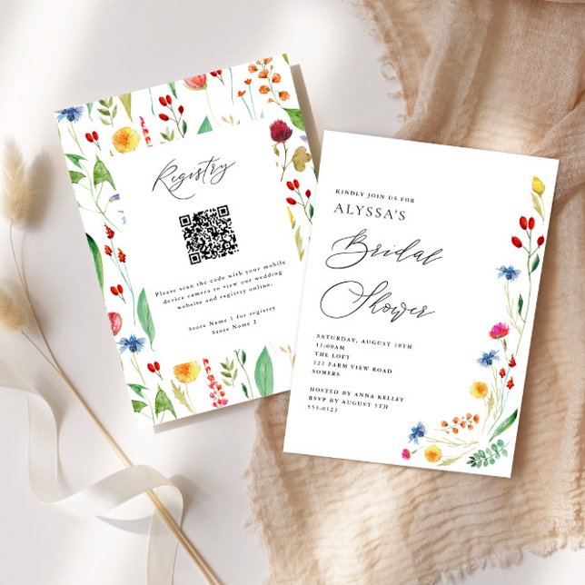 Invitation Code QR de la Fête des mariées de pré fleur sauvag (Créateur téléchargé)