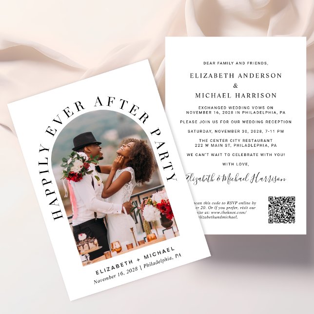 Invitation Code QR de la photo de l'arche élégante pour la ré (Celebrate your love story with an invitation showcasing your favorite photo in an elegant arch frame)