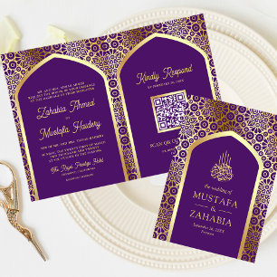 Invitation Code QR de l'arche perse violette royale pour mari