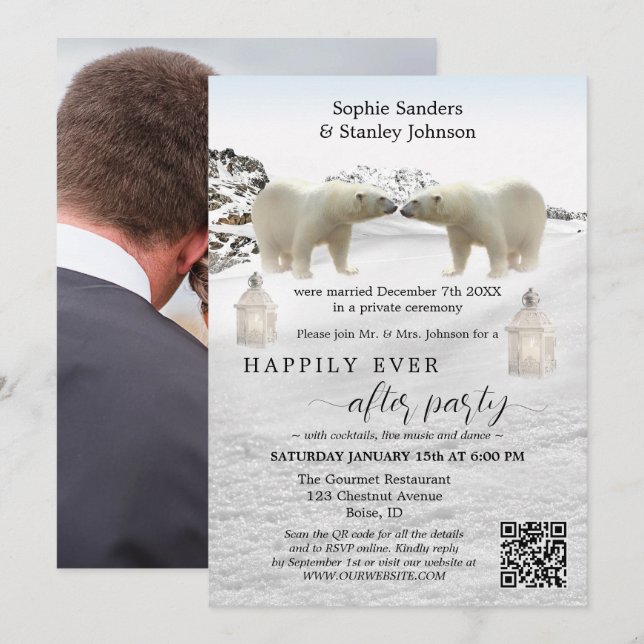 Invitation Code QR de l'ours polaire Photo Après l'invitation (Devant / Derrière)