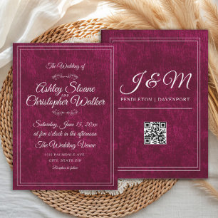 Invitation Code QR de luxe en velours bordeaux blanc monogram