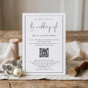 Invitation Code QR de mariage à bordure linéaire et écriture