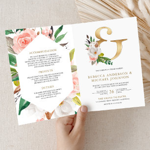 Invitation Code QR de mariage à fleurs rose blush et esperlue