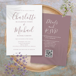 Invitation Code QR de mariage à l'écriture élégante mauve