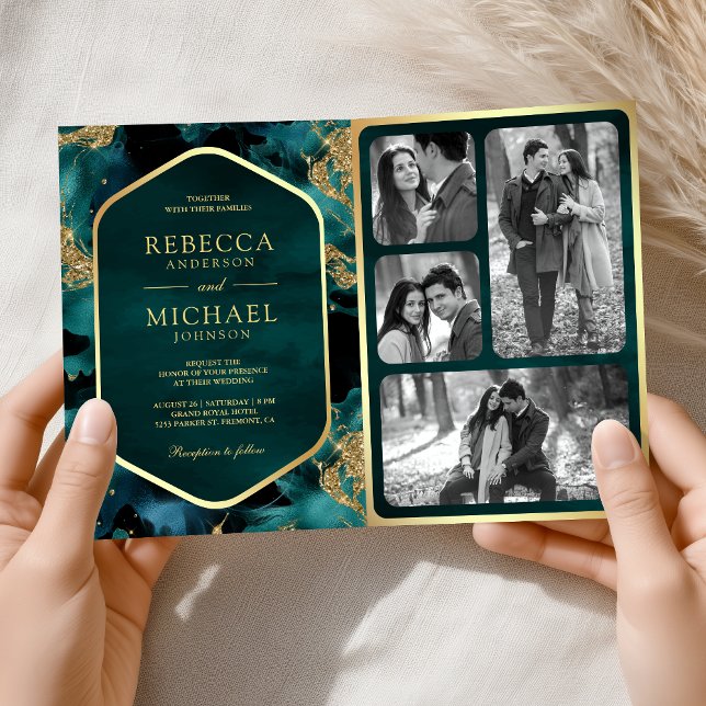 Invitation Code QR de mariage à l'encre fluide abstraite or s (Créateur téléchargé)